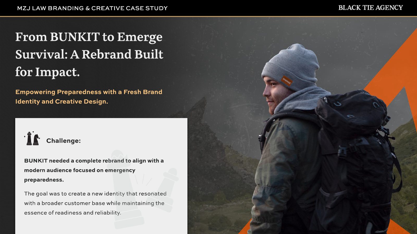 Emerge Survival rebrand case study cover with new logo and packaging